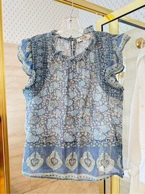 Sea New York Blue Floral Flutter Sleeve Blouse